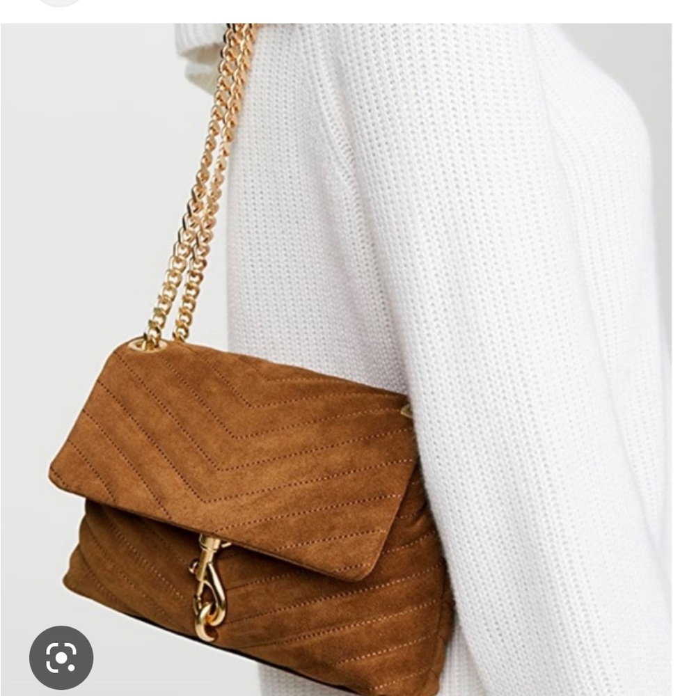 Rebecca Minkoff Suede Quilted Shoulder Bag in Brown with Gold Chain